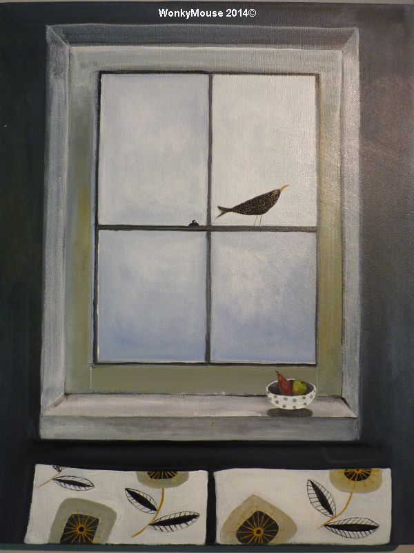 blackbird in window